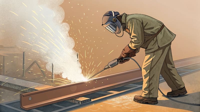Sparks and smoke coming from a handheld plasma cutter