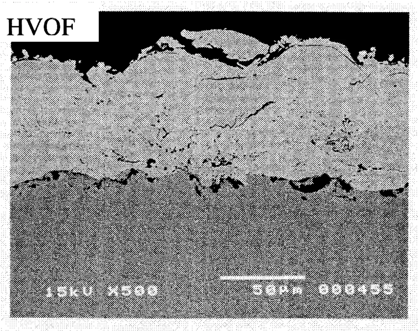HVOF coating microstructure showing dense layers
