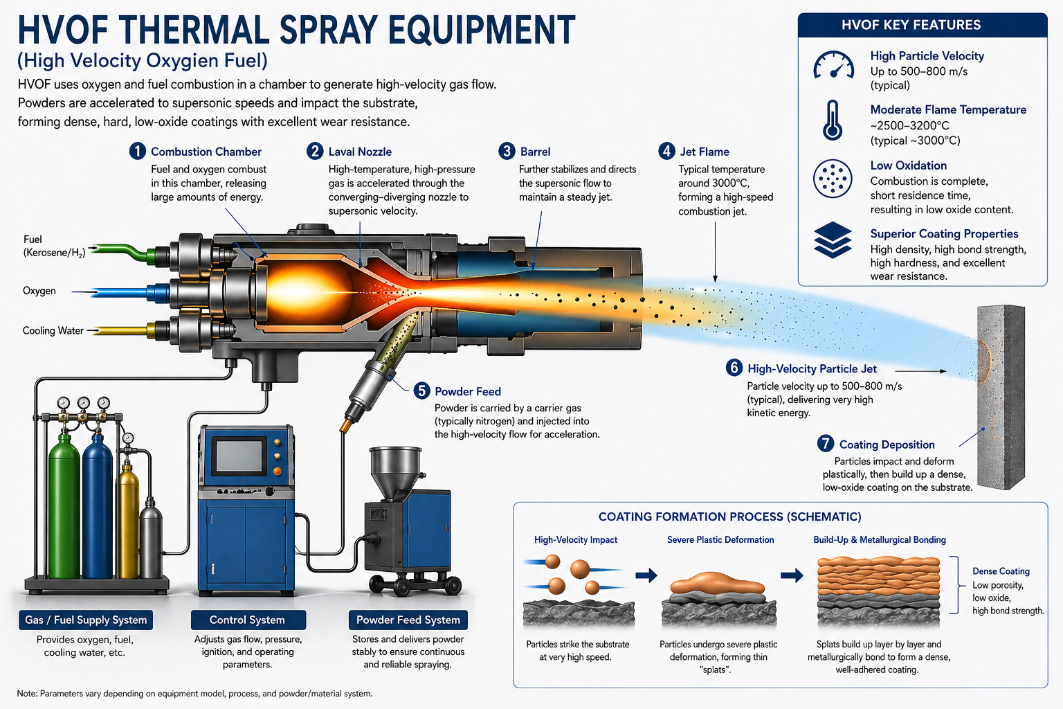 HVOF spray gun in operation