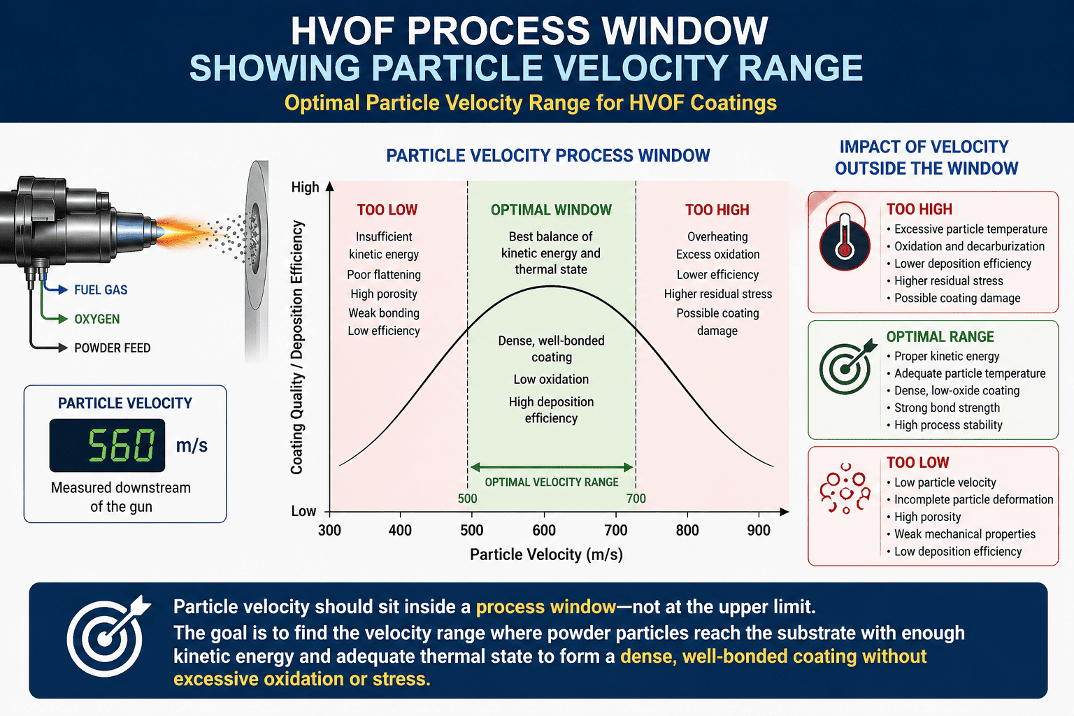 HVOF process window showing particle velocity range