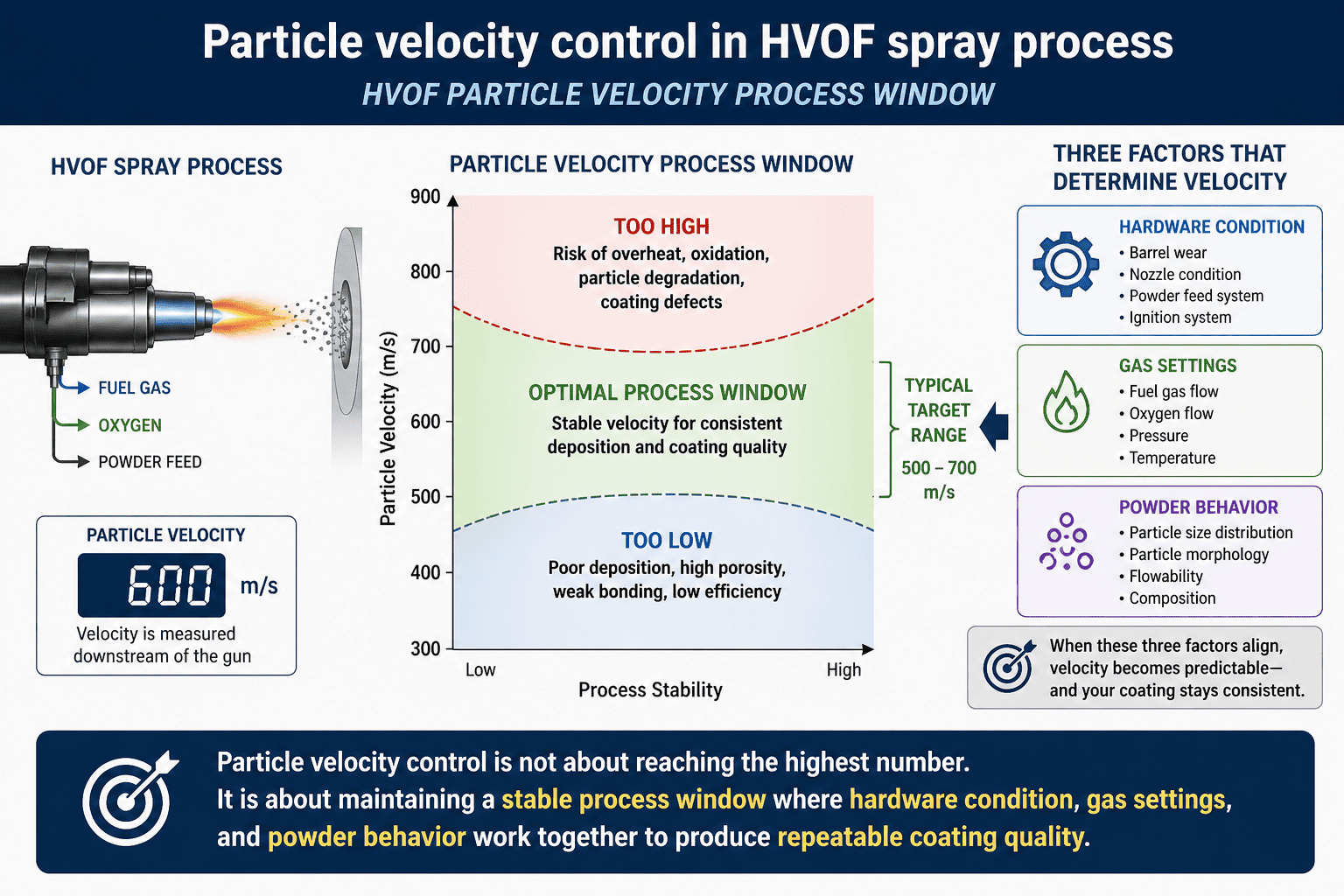 Particle velocity control in HVOF spray process