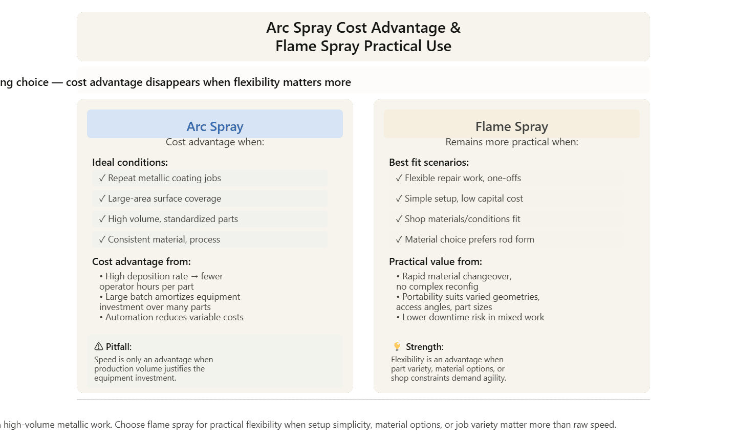 arc spray cost advantage flame spray practical use