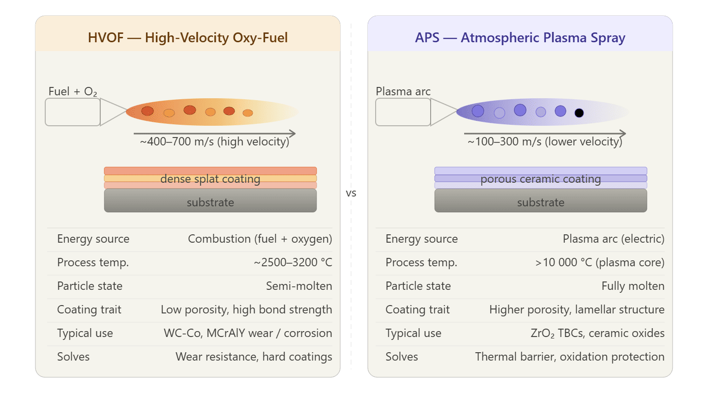 HVOF APS thermal spray comparison HVOF APS thermal spray comparison