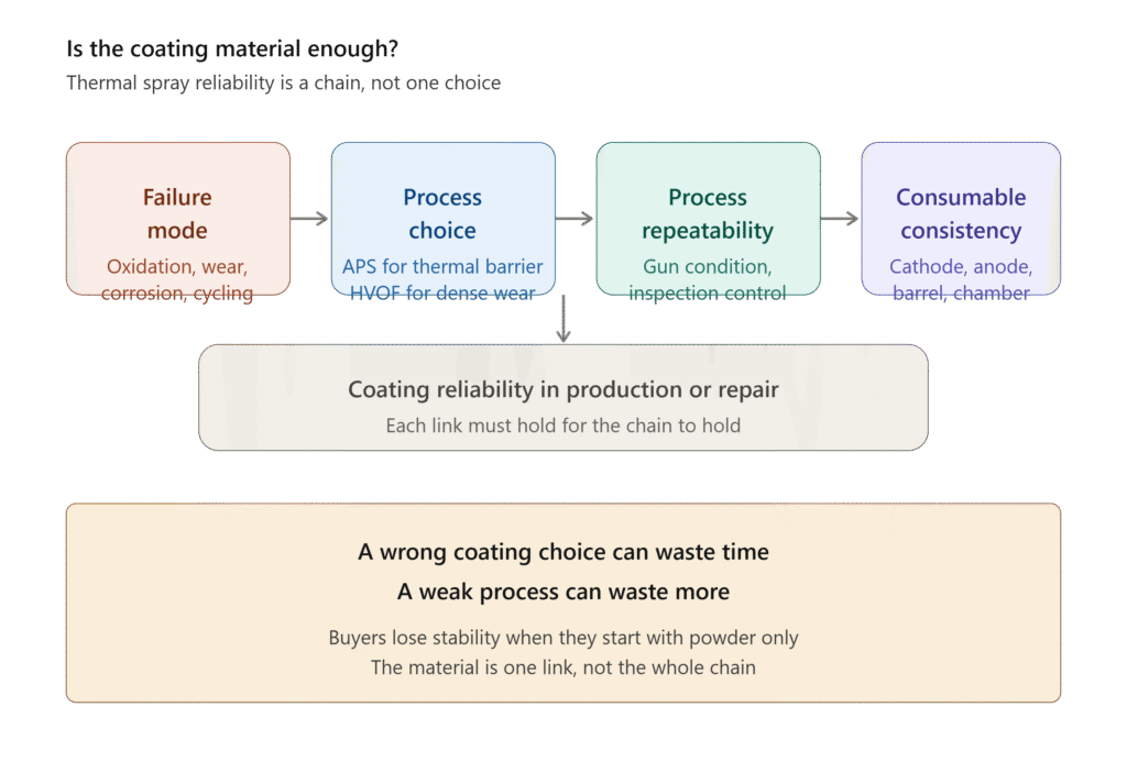 Thermal Spray in Gas Turbines and Power Plants: Is the Coating Material Enough?