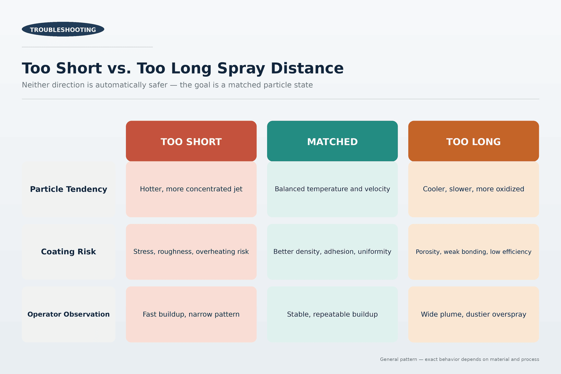 too short or too long spray distance coating defects