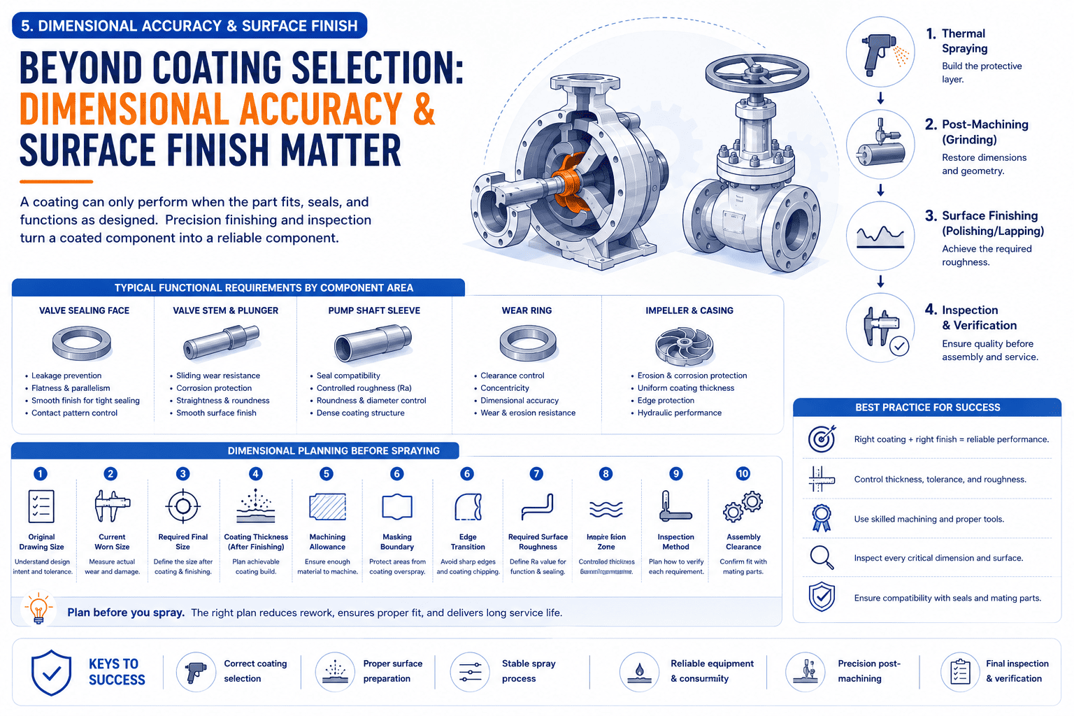 Thermal spraying dimensional accuracy and surface finish thermal spraying dimensional accuracy and surface finish for valves and pumps